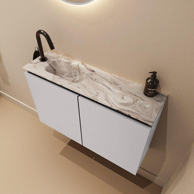 MONDIAZ TURE-DLUX Meuble toilette - 80cm - Cale - EDEN - vasque Glace - position gauche - 1 trou de robinet
