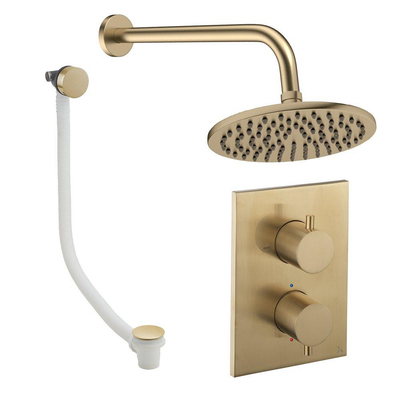 Crosswater MPRO Regendoucheset inbouw - 2 hendels - badafvoer - 20cm douchekop - wandarm - geborsteld messing (goud)