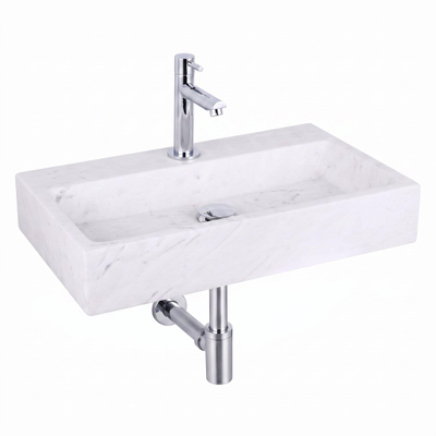Fortifura Fuente Pack Lave-mains - 38x24x8cmcm - 1 trou de robinet - marbre - robinet Chrome - Blanc