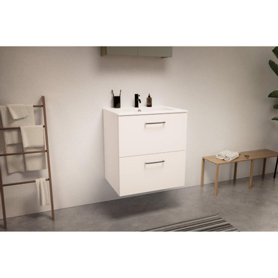 Go by Van Marcke badkamermeubelset - 60x65x45.5cm - 2 lades - met grepen - 1 wasbak wit mat - 1 kraangat - met spiegelkast - MDF standard white