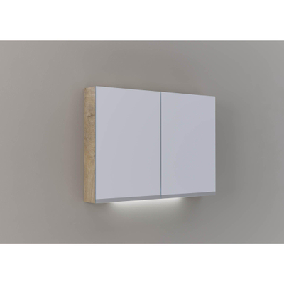 Thebalux type Basic Spiegelkast - 100x13.5x70cm - 2 deuren - met schakelaar/stopcontact - indirect LED - Navarro eiken