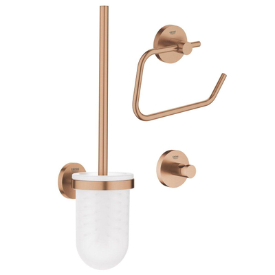 GROHE Essentials Ensemble d'accessoires de toilettes 3 pièces avec porte-balai de toilettes, patère et porte-rouleau de papier toilette sans couvercle brushed warm sunset