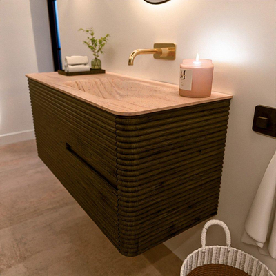 Mondiaz CIRO-DLUX Ensemble meuble de salle de bains - 110x45x50cm - plan-vasque Solid Surface Saba - 1 lavabo à droite - sans trous de robinetterie - 2 tiroirs - Shadow