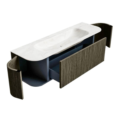 Mondiaz KURVE-DLUX Badkamermeubelset - 150x46x40cm - 1 lade - 2 deuren - wastafel solid surface - midden - 1 kraangat - Shadow