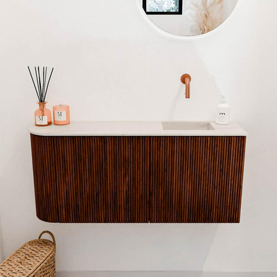 Mondiaz JOYA-DLUX 91.6cm toiletmeubel - ronding links kleur Ruby - Wastafel FAYE positie Rechts Zonder kraangat kleur Meli.