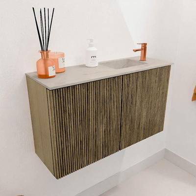 Mondiaz JOYA-DLUX 70cm toiletmeubel - kleur Dusk - Wastafel FAYE positie Rechts 1 kraangat kleur Opalo.