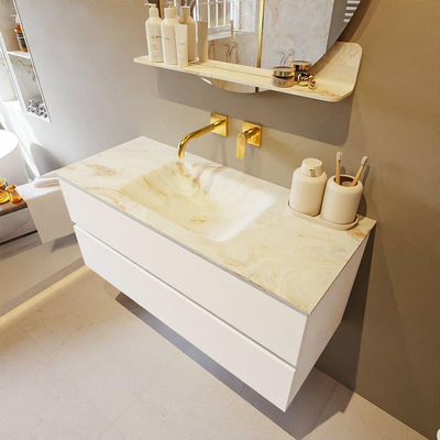 MONDIAZ VICA-DLUX Ensemble meuble de salle de bains - 110cm - meuble bas talc - 2 tiroirs - lavabo encastré cloud central - sans trous de robinet - version haute 60cm - frape