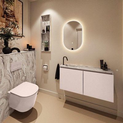 MONDIAZ TURE-DLUX meuble WC 100cm Rosee. EDEN lavabo Glace position gauche. Avec 1 trou de robinet.