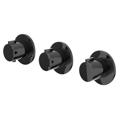 IVY Pact ensemble de douche pluie encastré – douche de tête slim Ø 30 cm – douchette bâton – 2 robinets d'arrêt – noir chrome brillant