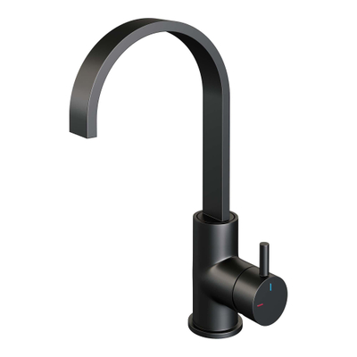 Brauer Black Edition wastafelkraan - model B - opbouw - hoog - platte uitloop - mat zwart