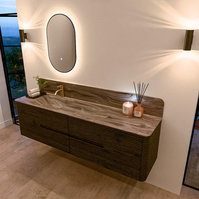 Mondiaz CIRO-DLUX Badkamermeubelset - 180x45x50cm - Solid surface wastafel Sombra - 1 wasbak Links - 1 kraangat - 4 lades - Shadow