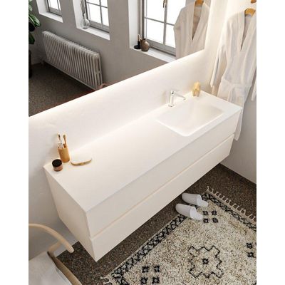 MONDIAZ VICA Ensemble de meuble salle de bain - 150cm - 2 tiroirs - lavabo Cloud à droite - 1 trou de robinet - solid surface lin