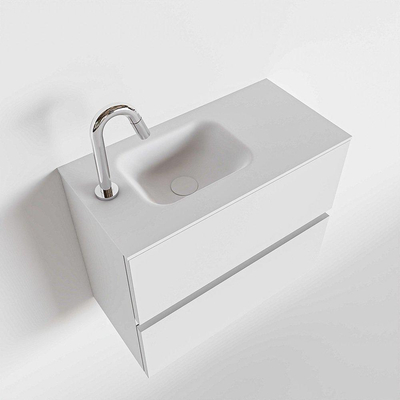 MONDIAZ ADA Toiletmeubel 60x30x50cm met 1 kraangaten 2 lades talc mat Wastafel Lex links Solid Surface Wit