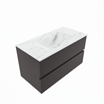 Mondiaz VICA-DLUX ensemble de meuble de salle de bain - 90cm - meuble sous-vasque gris foncé - 2 tiroirs - lavabo encastré nuage milieu - 1 trou de robinet - version haute de 60cm - opalo