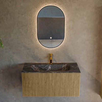 Mondiaz KURVE-DLUX Badkamermeubelset - 90x46x40cm - 1 lade - wastafel solid surface - midden - 1 kraangat - Dusk