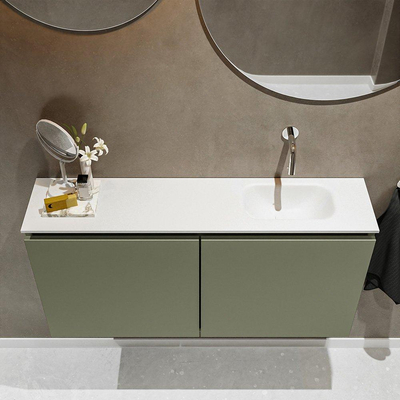 MONDIAZ TURE Toiletmeubel 100x23x50cm met 0 kraangaten 2 deuren army mat Wastafel Eden rechts Solid Surface Wit
