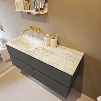 Mondiaz VICA-DLUX ensemble de meuble de salle de bain - 120cm - meuble sous-vasque gris foncé - 4 tiroirs - lavabo encastré cloud gauche - sans trous de robinet - version haute de 60cm - glace