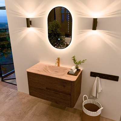 Mondiaz CIRO-DLUX Badkamermeubelset - 90x45x50cm - Solid surface wastafel Saba - 1 wasbak Midden - 1 kraangat - 2 lades - Dusk