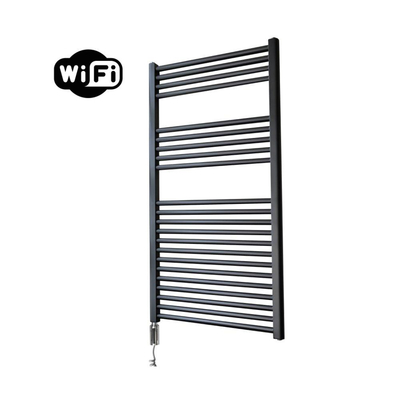 Sanicare HVW Elektrische Radiator - 111.8x60cm - 730W - wifi - thermostaat - chroom - linksonder - mat zwart