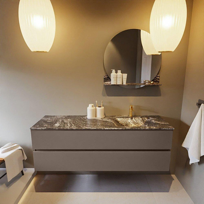 Mondiaz VICA-DLUX ensemble de meuble de salle de bain - 150cm - meuble sous-vasque fumée - 2 tiroirs - lavabo encastré nuage droite - 1 trou de robinet - miroir modèle spot - version XL 60cm haut - lave