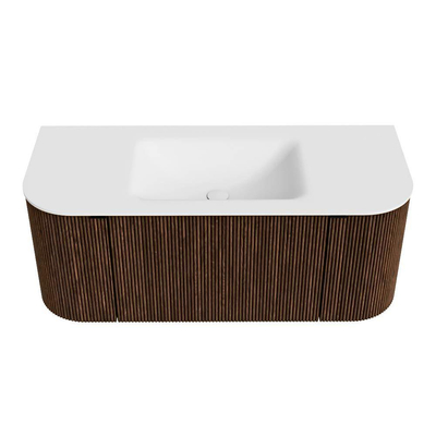 MONDIAZ KURVE Meuble de salle de bains 110 cm avec module 25 Len R couleur Walnut avec 1 tiroir et 2 portes. Lavabo CLOUD central 1 trou de robinet Talc.