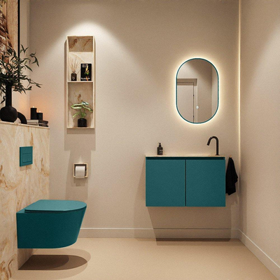 MONDIAZ TURE-DLUX Meuble toilette - 80cm - Smag - EDEN - vasque Frappe - position droite - 1 trou de robinet