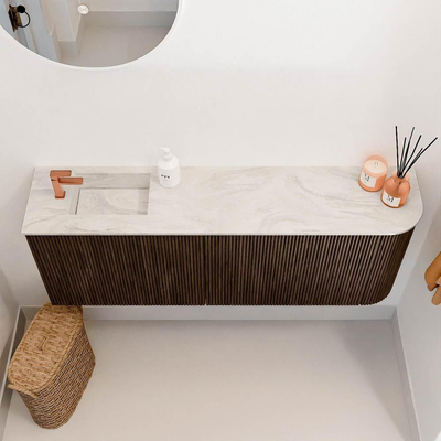 Mondiaz JOYA-DLUX 111.6cm toiletmeubel - ronding rechts kleur Walnut - Wastafel FAYE positie Links 1 kraangat kleur Ostra.