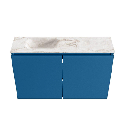MONDIAZ TURE-DLUX Meuble de toilettes 80 cm Jeans. EDEN lavabo Frappe position gauche. Avec 1 trou de robinet.