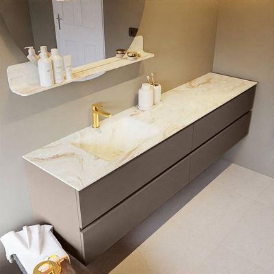 Mondiaz VICA-DLUX ensemble de meuble de salle de bain - 200cm - meuble sous-vasque fumée - 4 tiroirs - lavabo encastré nuage gauche - 1 trou de robinet - version haute de 60cm - frape