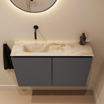 MONDIAZ TURE-DLUX Meuble toilette - 80cm - Dark Grey - EDEN - vasque Frappe - position gauche - sans trou de robinet