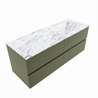 Mondiaz VICA-DLUX ensemble de meuble de salle de bain - 130cm - meuble sous-vasque armée - 4 tiroirs - lavabo encastré nuage droite - 1 trou de robinet - version haute de 60cm - glace