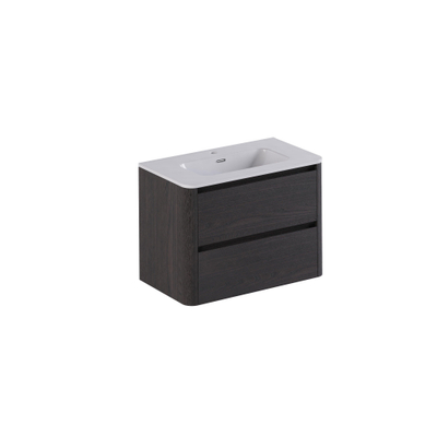 Thebalux Sunny Ensemble meuble de salle de bains - 82x46x57cm - lavabo - céramique - 1 trou de robinet - blanc brillant - meuble bas - 2 tiroirs - sans poignée - placage bois - Chocolate (anthracite)