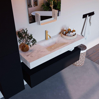 Mondiaz ALAN-DLUX Ensemble de meuble - 130cm - meuble Urban mat - 1 tiroir - Lavabo Cloud Opalo suspendu - vasque Centre - 1 trou de robinet