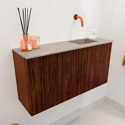 Mondiaz JOYA-DLUX 80cm toiletmeubel - kleur Ruby - Wastafel FAYE positie Rechts Zonder kraangat kleur Saba.