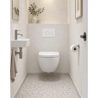 QeramiQ Dely Swirl Compact Ensemble WC - réservoir encastré QeramiQ flush - abattant 25 mm - plaque de commande en plastique blanc brillant - boutons ronds - blanc brillant