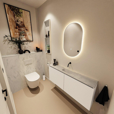 MONDIAZ TURE-DLUX Meuble toilette - 120cm - Talc - EDEN - vasque Opalo - position centrale - sans trou de robinet