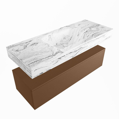 Mondiaz ALAN-DLUX Ensemble de meuble - 120cm - meuble Rust mat - 1 tiroir - Lavabo Cloud Glace suspendu - vasque Centre - 1 trou de robinet