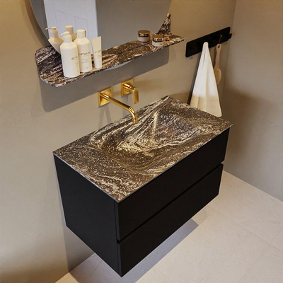 Mondiaz VICA-DLUX Ensemble meuble de salle de bains - 80cm - urban - 2 tiroirs - Lavabo encastré CLOUD - central - sans trou de robinet - couleur Lava - version XL 60cm de haut