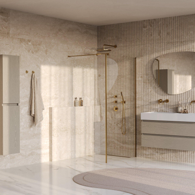 BRAUER Oblivion Inloopdouche - 90x200cm - 30cm zijwand - glascoating - helder glas - geborsteld goud PVD