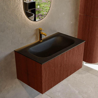 Mondiaz KURVE Badkamermeubelset - 80x46x40cm - 1 lade - wastafel solid surface - midden - 1 kraangat - Ruby