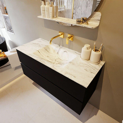 Mondiaz VICA-DLUX ensemble de meuble de salle de bain - 110cm - meuble sous-vasque urban - 2 tiroirs - lavabo encastré cloud milieu - sans trous de robinet - version haute de 60cm - glace