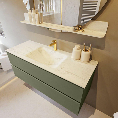 Mondiaz VICA-DLUX ensemble de meuble de salle de bain - 120cm - meuble sous-vasque armée - 2 tiroirs - lavabo encastré nuage milieu - 1 trou de robinet - version haute 60cm - opalo