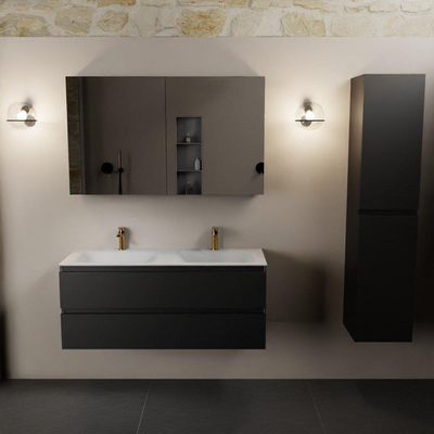 Mondiaz AIVY Ensemble de meuble - 120x45x50cm - 2 trous de robinet - 2 vasques talc Solid surface - Gauche et droite - 2 tiroirs - avec armoire de toilette - MDF Urban