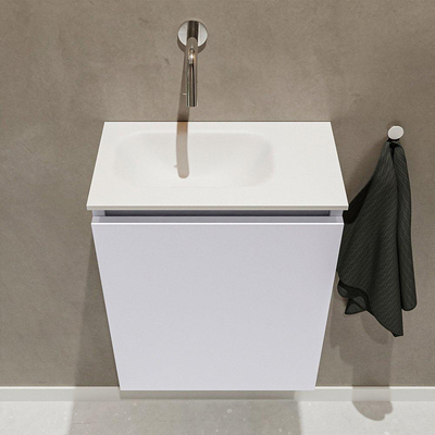 MONDIAZ TURE Toiletmeubel 40x23x50cm met 0 kraangaten 1 deuren cale mat Wastafel Eden links Solid Surface Wit