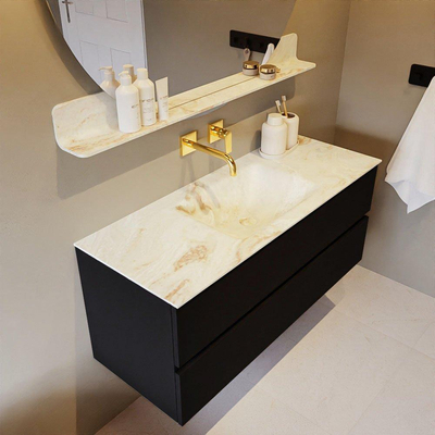 MONDIAZ VICA-DLUX Ensemble meuble de salle de bains - 120cm - meuble bas Urban - 2 tiroirs - lavabo encastré Cloud central - sans trous de robinet - version haute 60cm - Frappe