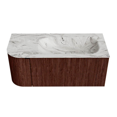 Mondiaz KURVE-DLUX Badkamermeubelset - 105x46x40cm - 1 lade - 1 deur - wastafel solid surface - rechts - 1 kraangat - Ruby
