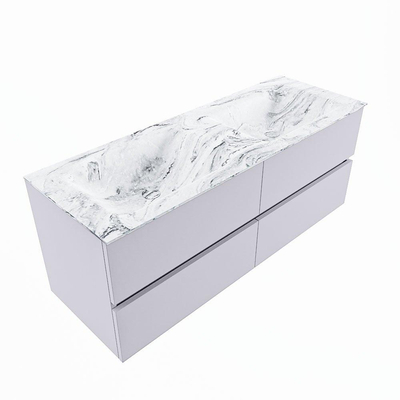 Mondiaz VICA-DLUX Ensemble de meuble de salle de bain - 130cm - meuble sous-vasque cale - 4 tiroirs - lavabo encastrée cloud double - sans trous de robinet - version haute de 60cm - glace