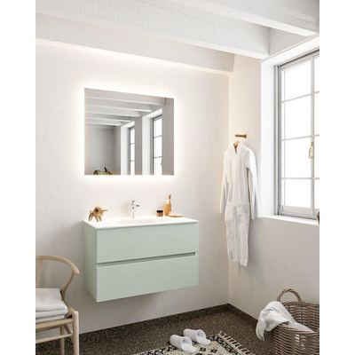 MONDIAZ VICA Ensemble de meuble salle de bain - 80cm - 2 tiroirs - lavabo Moon central - 1 trou de robinet - solid surface gris