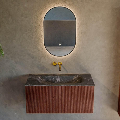 Mondiaz KURVE-DLUX Badkamermeubelset - 90x46x40cm - 1 lade - wastafel solid surface - midden - zonder kraangat - Ruby