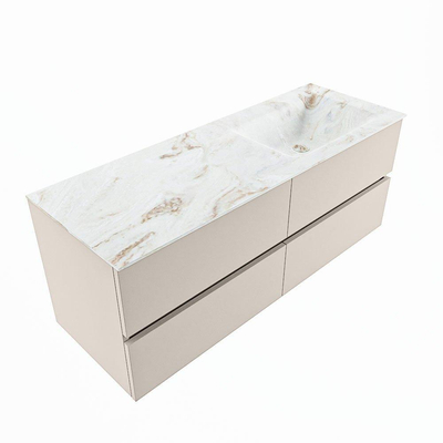 MONDIAZ VICA-DLUX Ensemble meuble de salle de bains - 130cm - meuble bas linen - 4 tiroirs - lavabo encastré cloud à droite - sans trous de robinet - version haute 60cm - frape